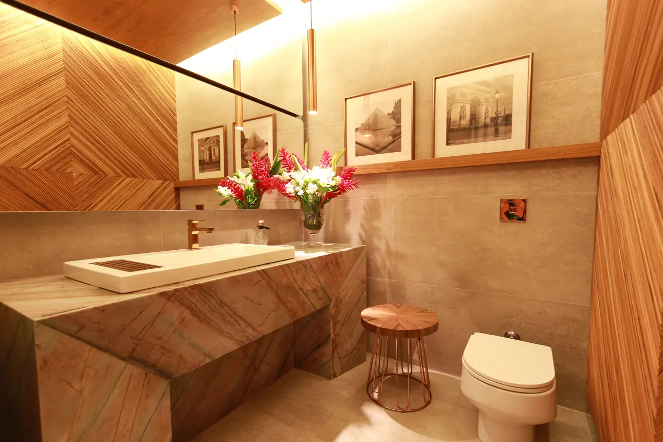 Lavabo com bancada e cuba em quartzito Aurora Borealis