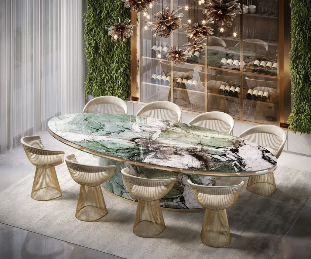 Mesa de jantar oval em quartzito Fuchsite Crystal