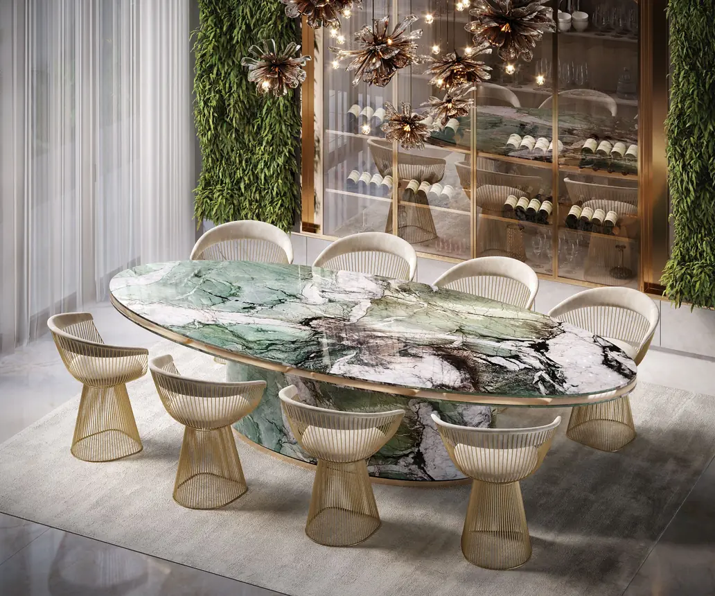 Mesa de jantar oval em quartzito Fuchsite Crystal
