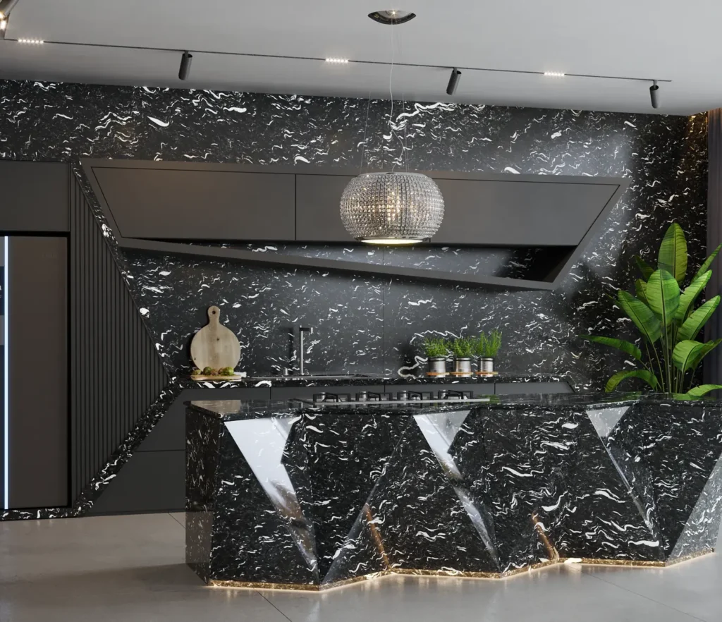 Cozinha americana com ilha em granito Laguna Black