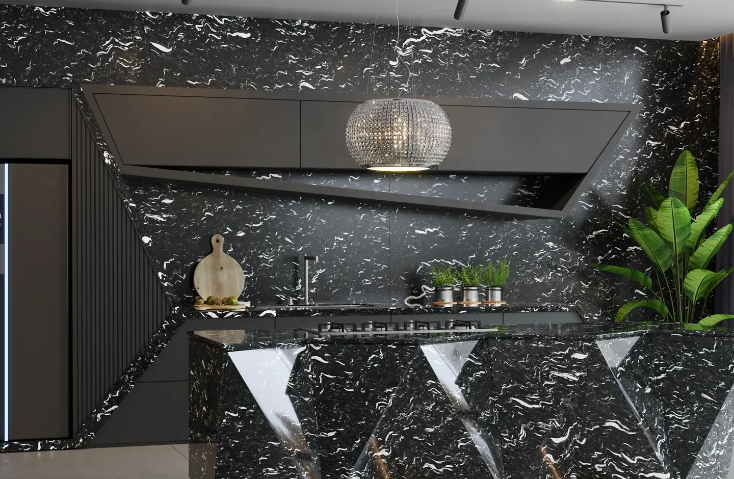 Cozinha americana com ilha em granito Laguna Black