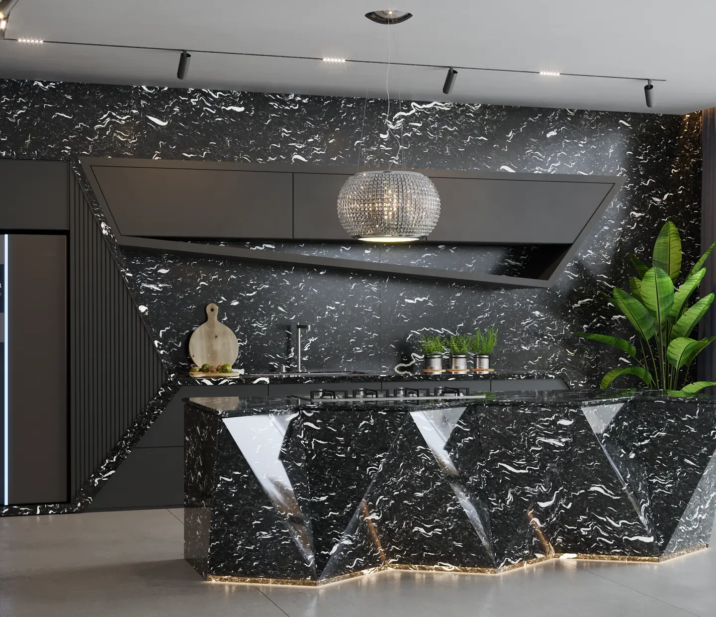 Cozinha americana com ilha em granito Laguna Black